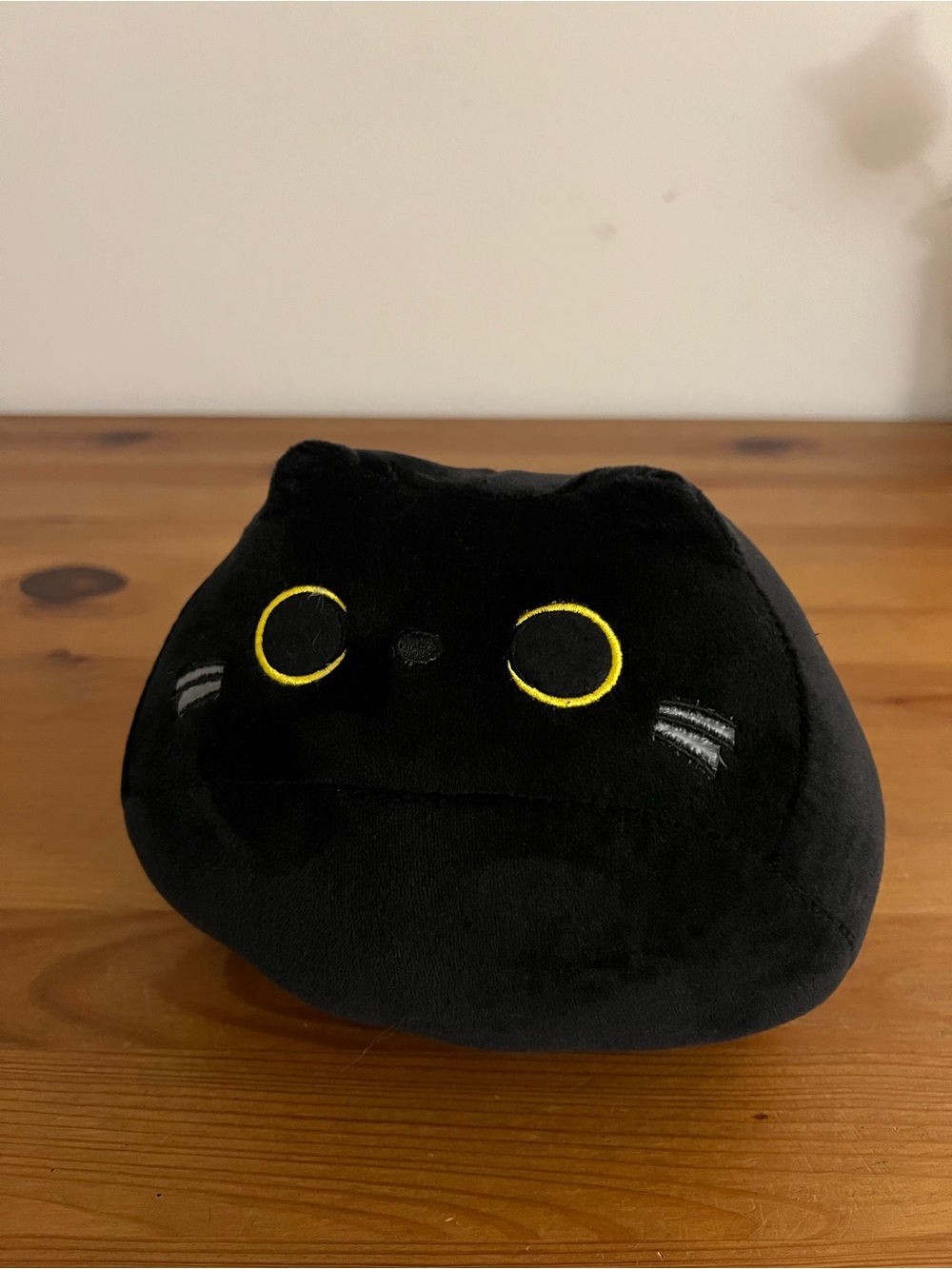 Plush Black Cat Pet Toy with Yellow Embroidered Eyes